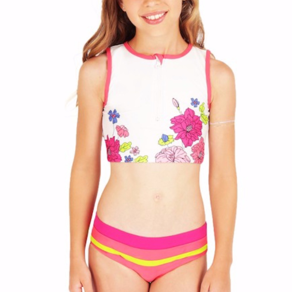 Girls Limeapple Beach Floral Cropped Tankini Sz 12